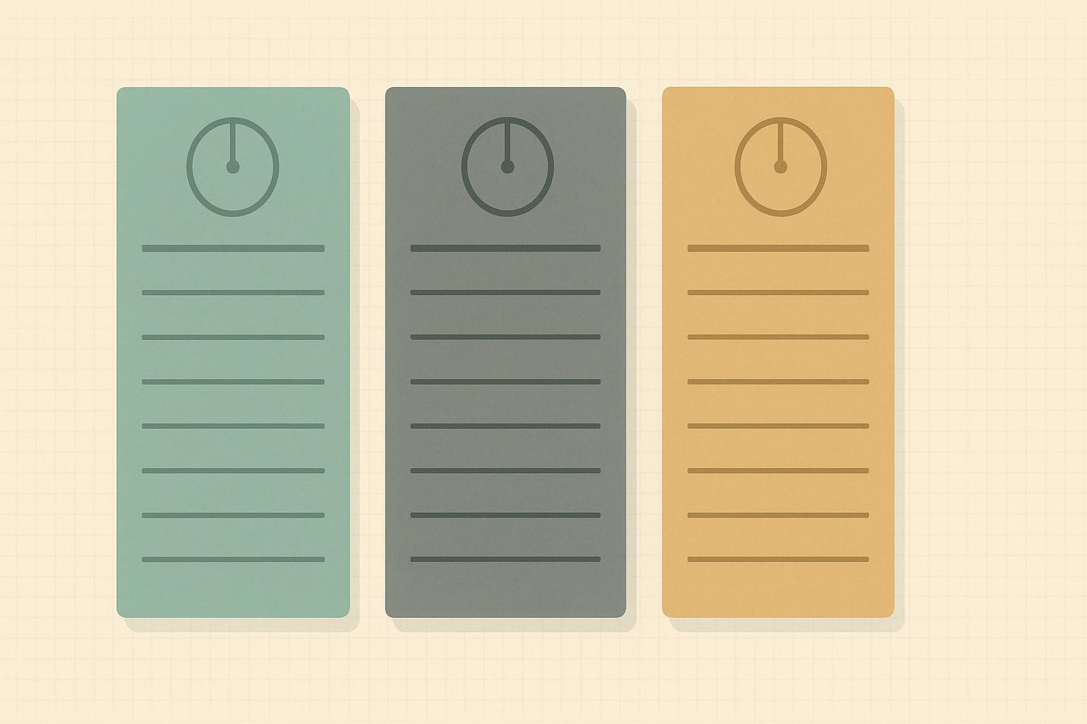 Three vertical scorecard panels in teal, slate, and amber on a parchment lab background, representing a six-axis AI app builder benchmark.