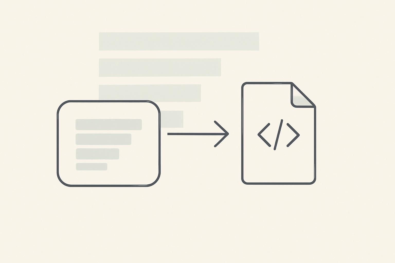 Minimalist editorial illustration of a source-code file being exported out of a platform container along an arrow, with a faint five-bar ranked leaderboard in the background.