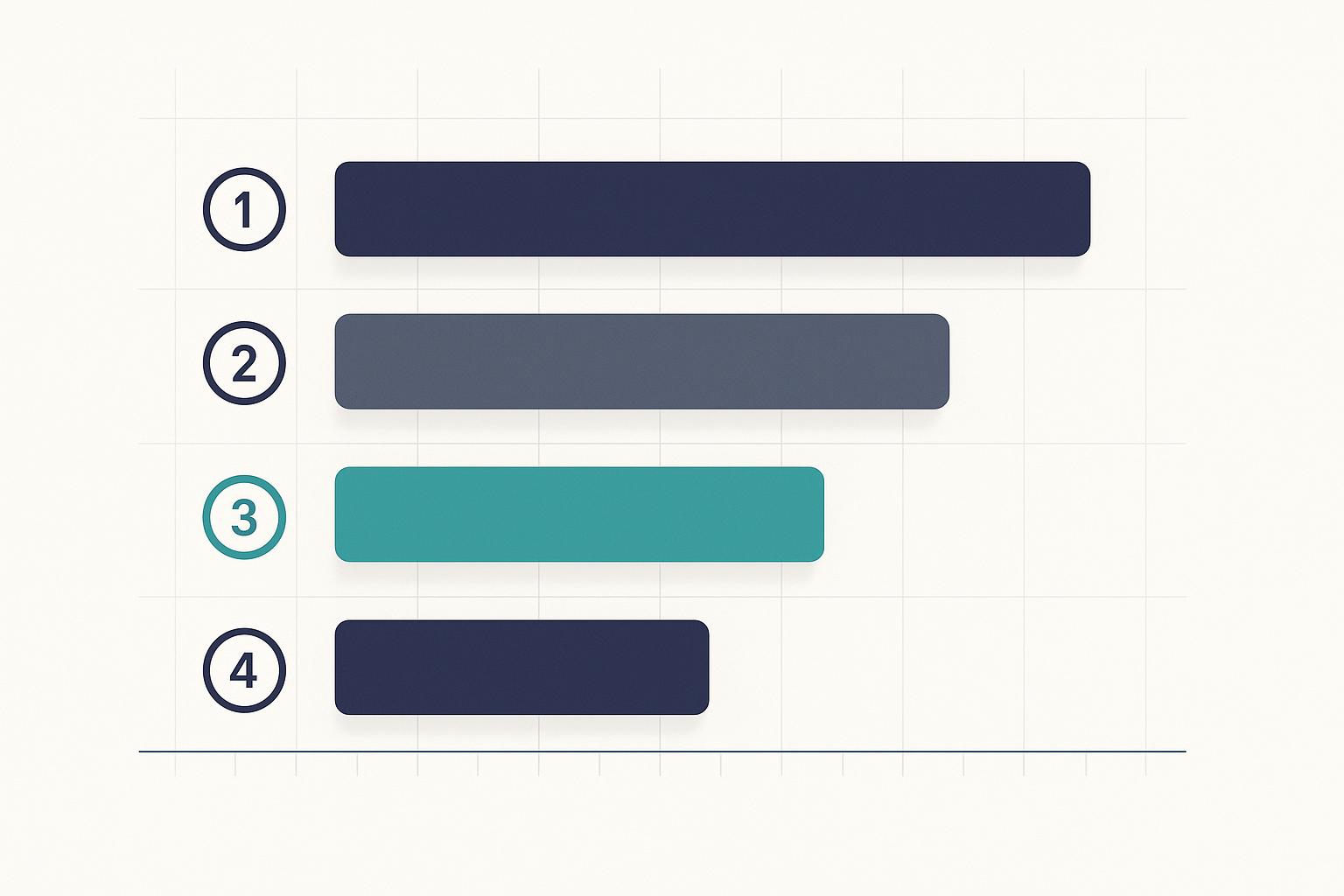 Minimalist ranked bar-chart leaderboard illustration for the BuilderProof Base44 alternatives benchmark