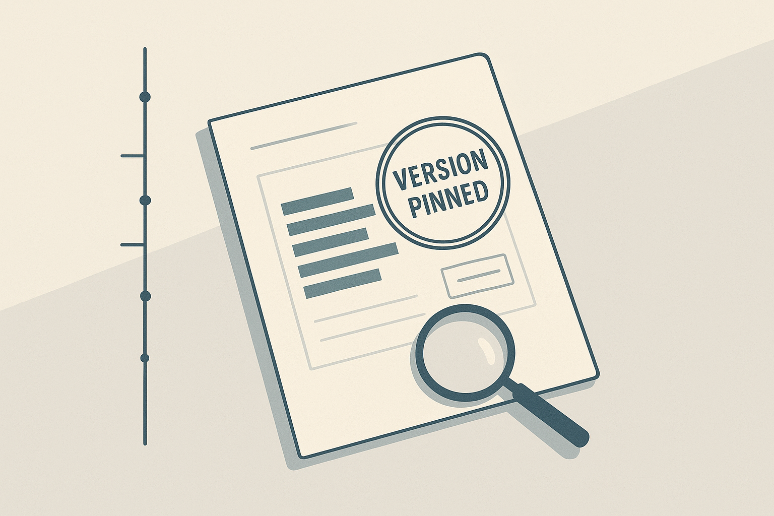 A benchmark scorecard stamped 'Version Pinned' beside a release timeline, illustrating that AI app builder scores are only valid for the dated build tested.